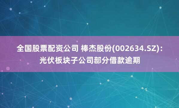 全国股票配资公司 棒杰股份(002634.SZ)：光伏板块子公司部分借款逾期